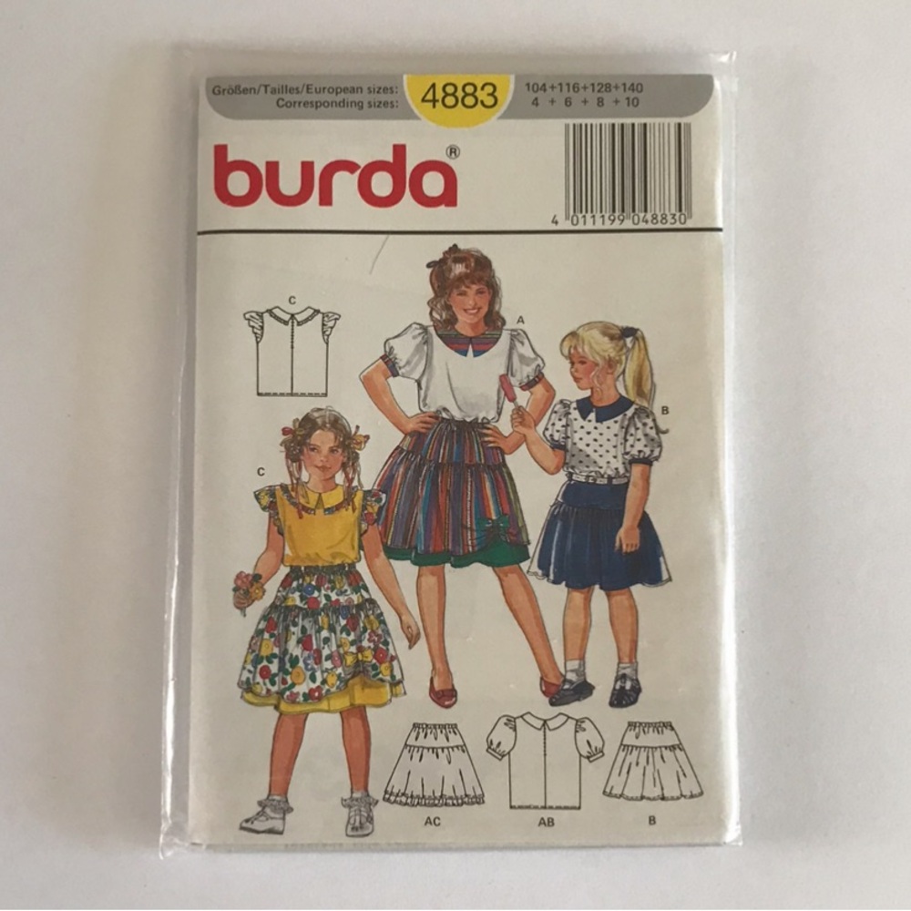 🧵3for12🧵 VTG Burda Pattern 4883 Child’s Blouse Skirt